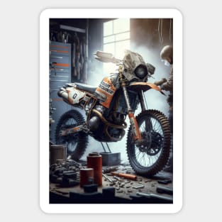 Dirt bike in a shop CGI style - orange Sticker